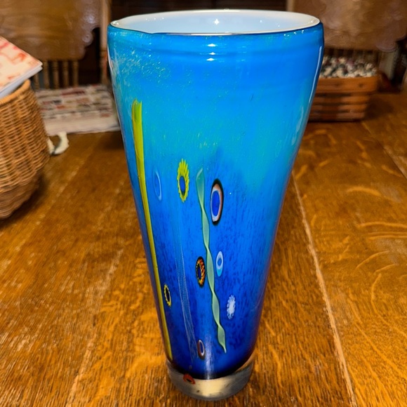 Contemporary Murano Style Vase in Cerulean Ocean Blue 5x11.5” - Picture 1 of 5